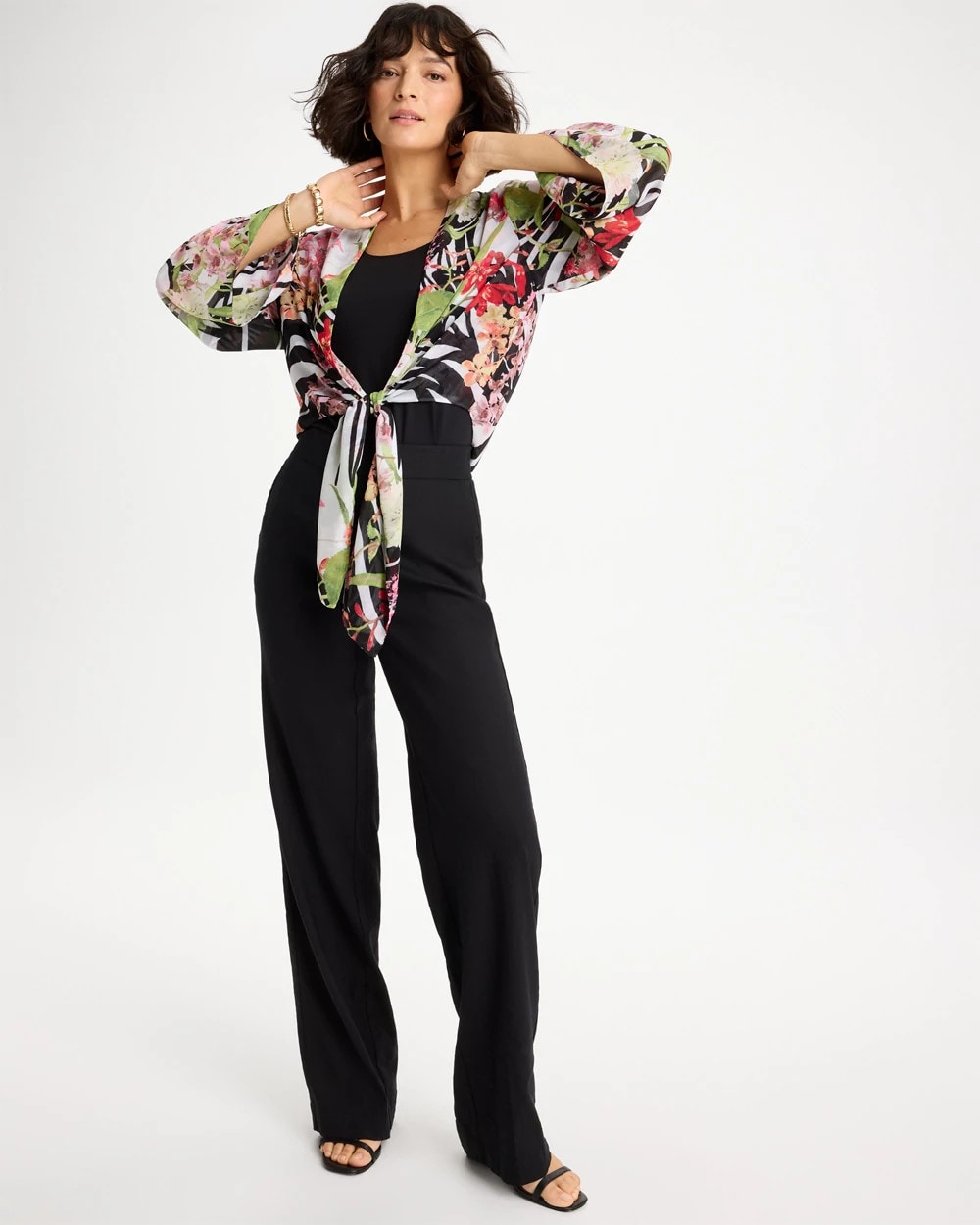 Georgette Tie-Front Kimono Black - Chico's