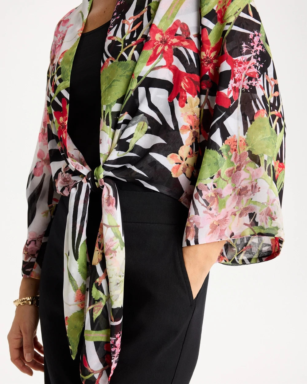 Georgette Tie-Front Kimono Black - Chico's