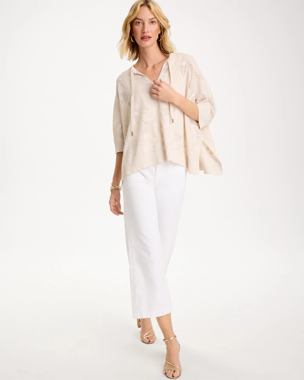 Crochet Lace Notch Neck Poncho Ecru - Chico's