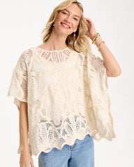 Woven Cotton-Blend Crochet Lace Poncho Ecru - Chico's