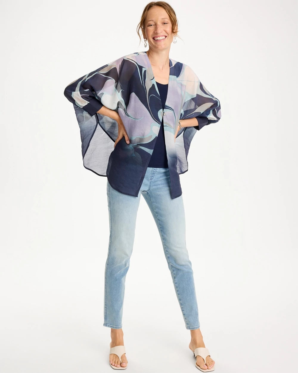 Woven Printed Cocoon Ruana Passport Blue - Chico's