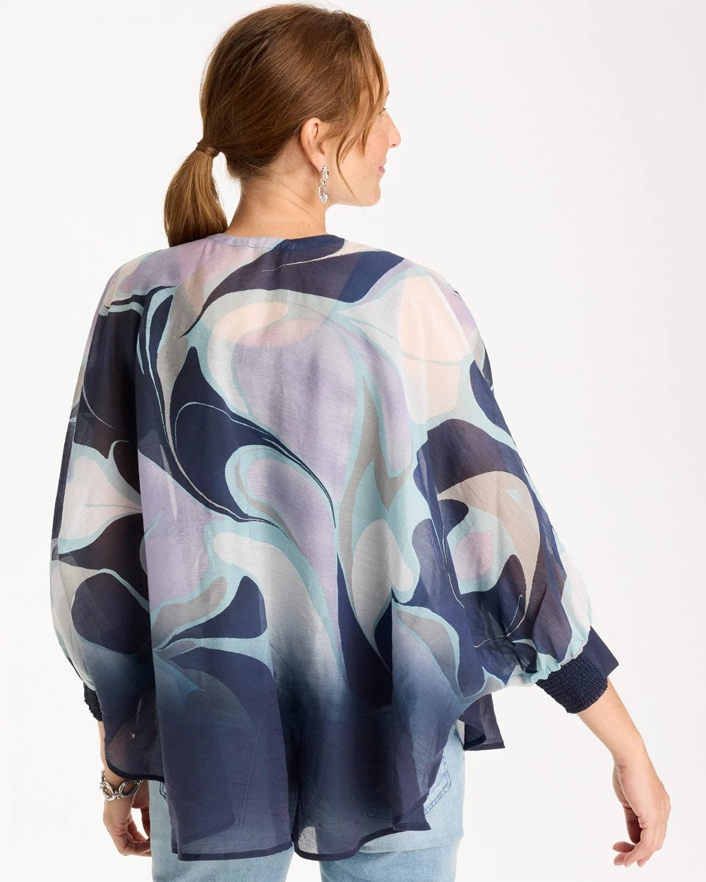Woven Printed Cocoon Ruana Passport Blue - Chico's