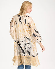 Woven Long Fringed Kimono Neutral - Chico's