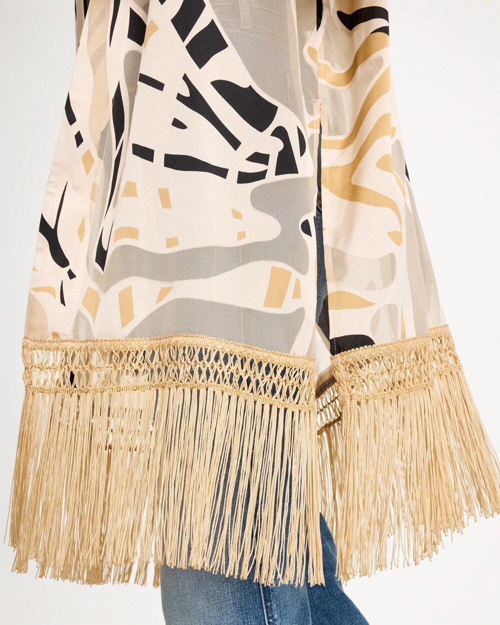 Woven Long Fringed Kimono Neutral - Chico's