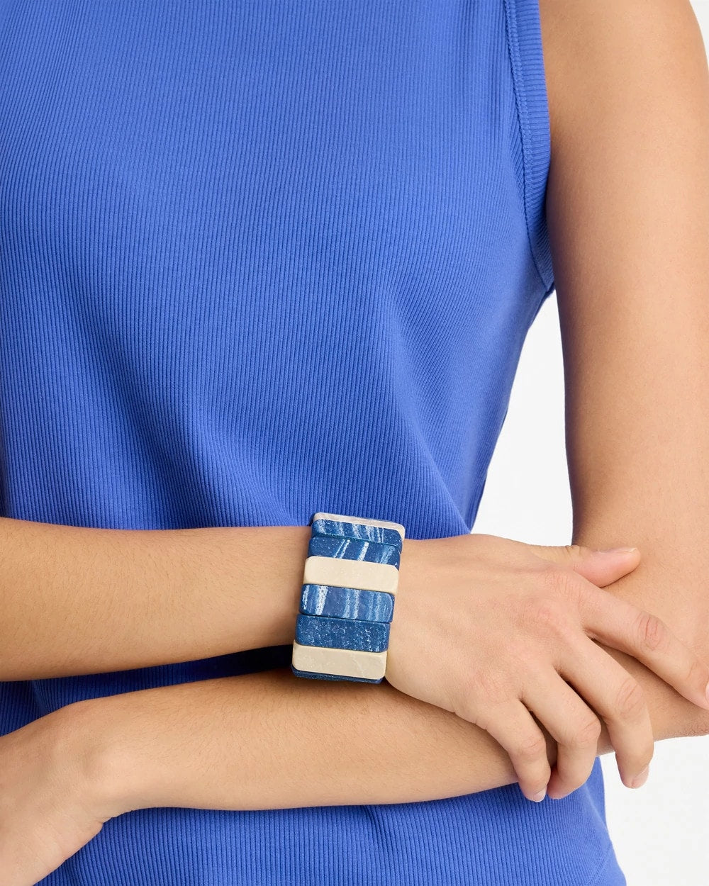 Blue-Neutral Wood Stretch Bracelet Blue Multi - Chico's