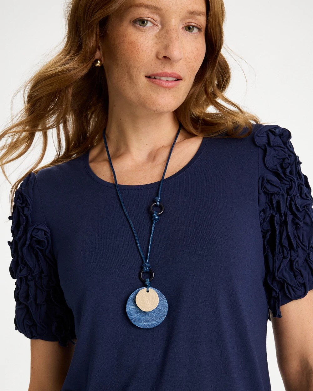 Adjustable Blue-Neutral Wood Pendant Necklace Blue Multi - Chico's