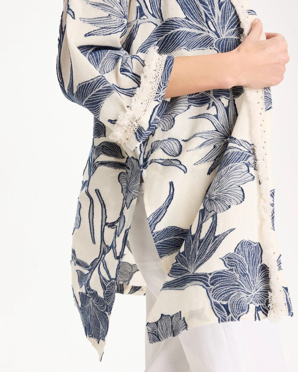 Cotton Jacquard Fringed Kimono Blue - Chico's