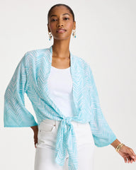 Georgette Tie-Front Chevron Kimono Bondi Blue - Chico's