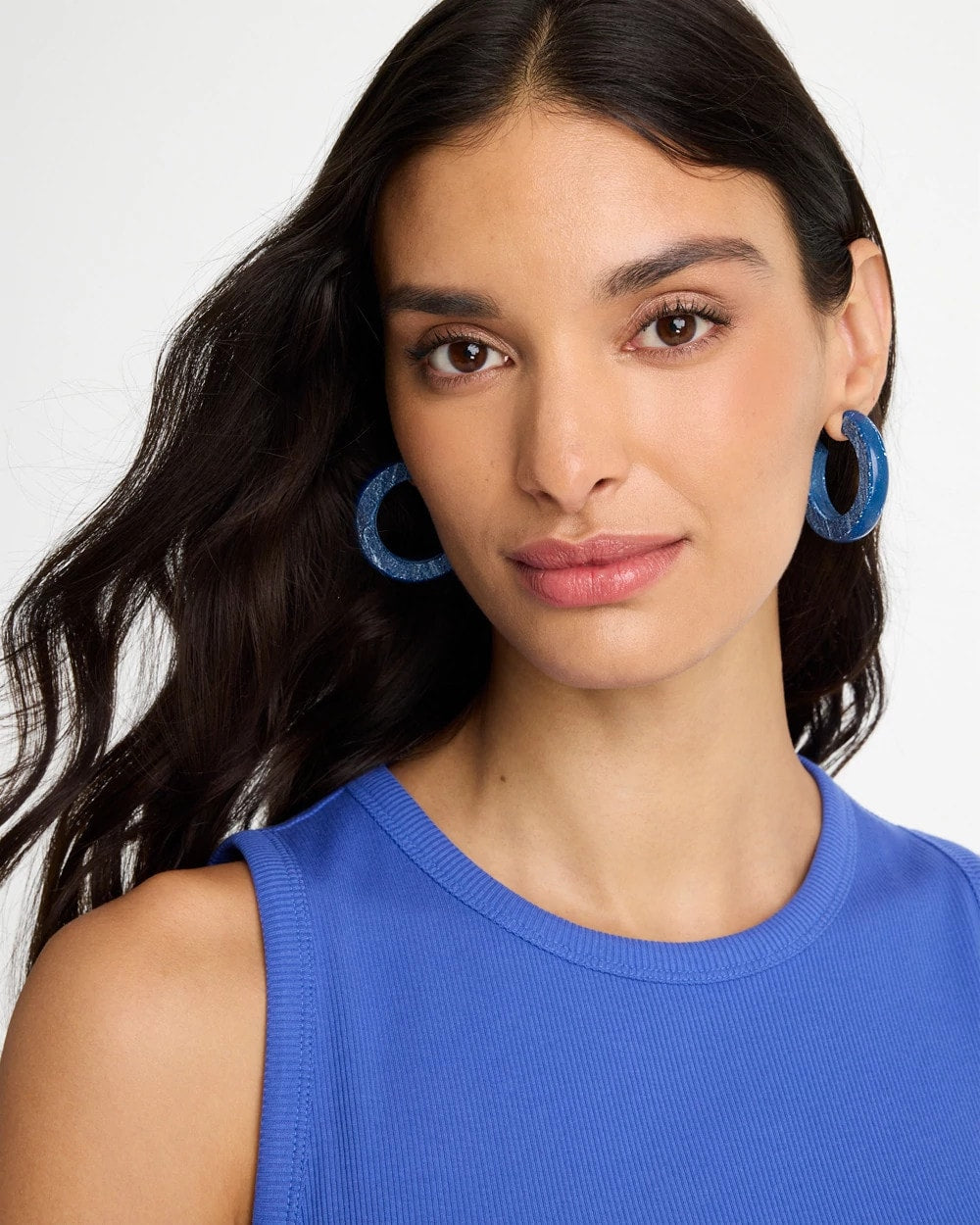 Blue-Neutral Wood Hoop Earrings Blue Multi - Chico's