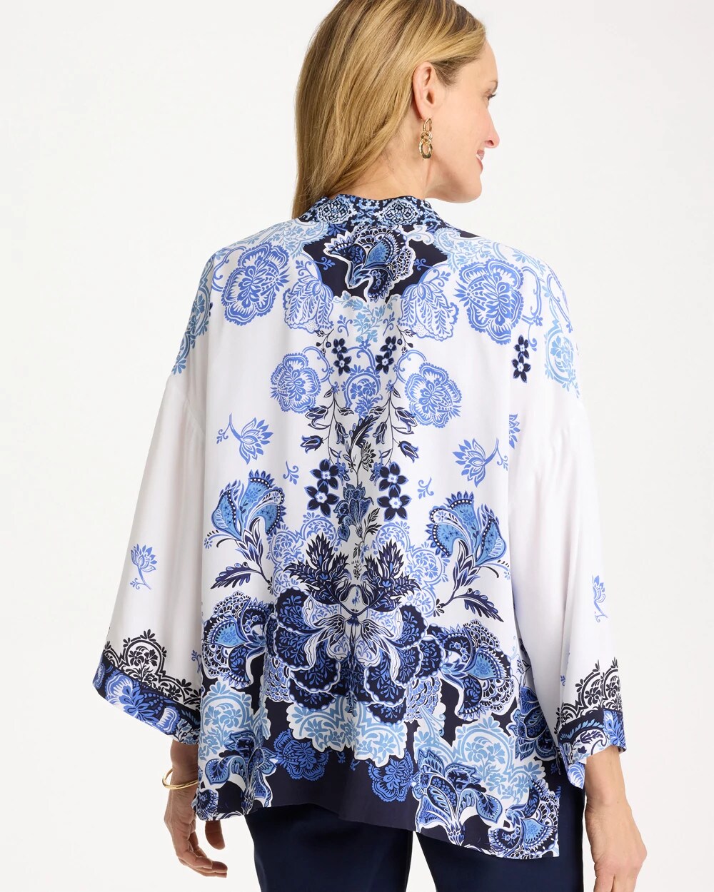 Woven Faux Silk Printed Kimono Alabaster - Chico's