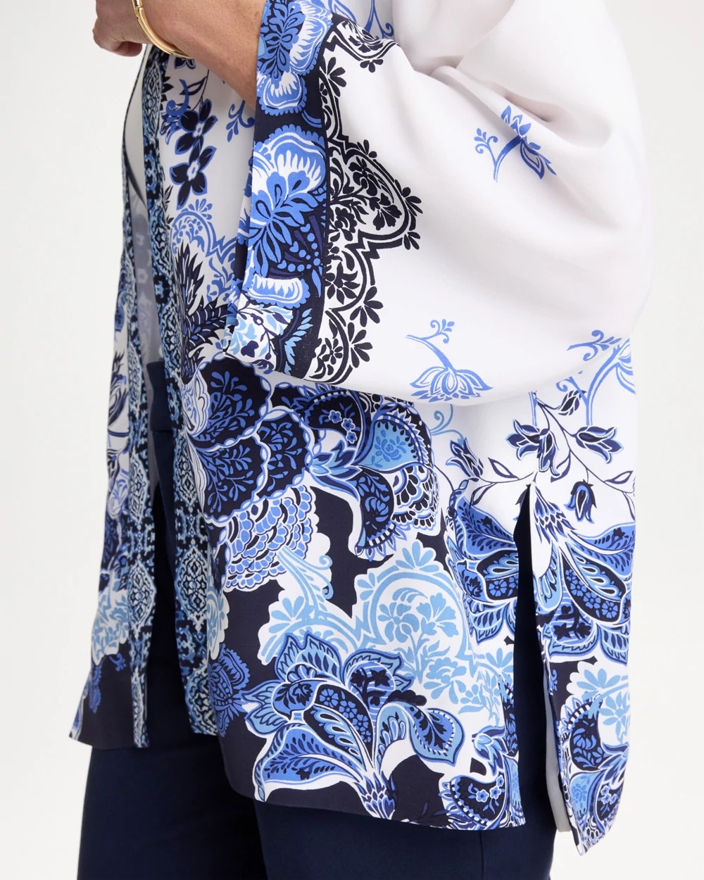 Woven Faux Silk Printed Kimono Alabaster - Chico's