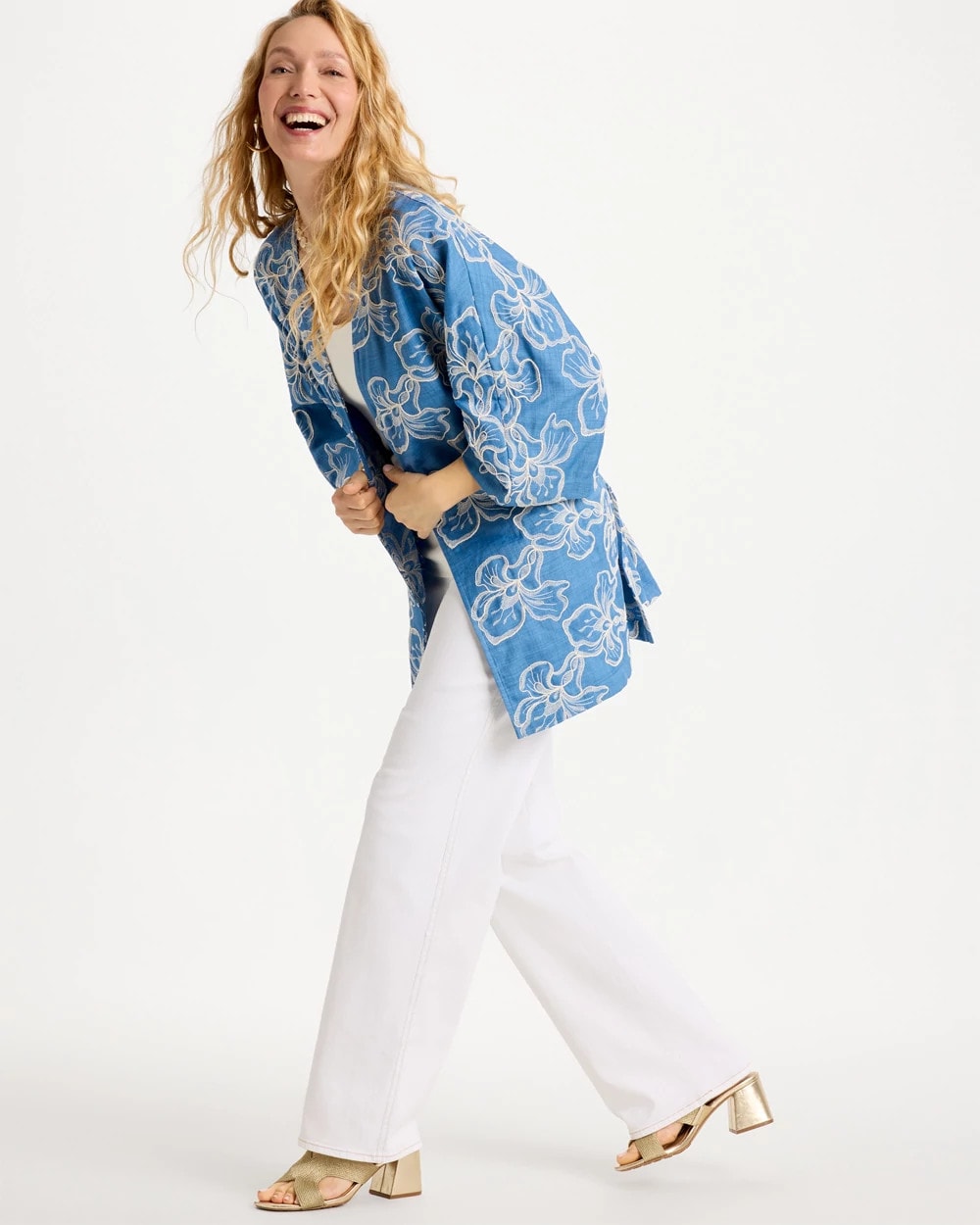 Woven Embroidered Belted Kimono Denim - Chico's