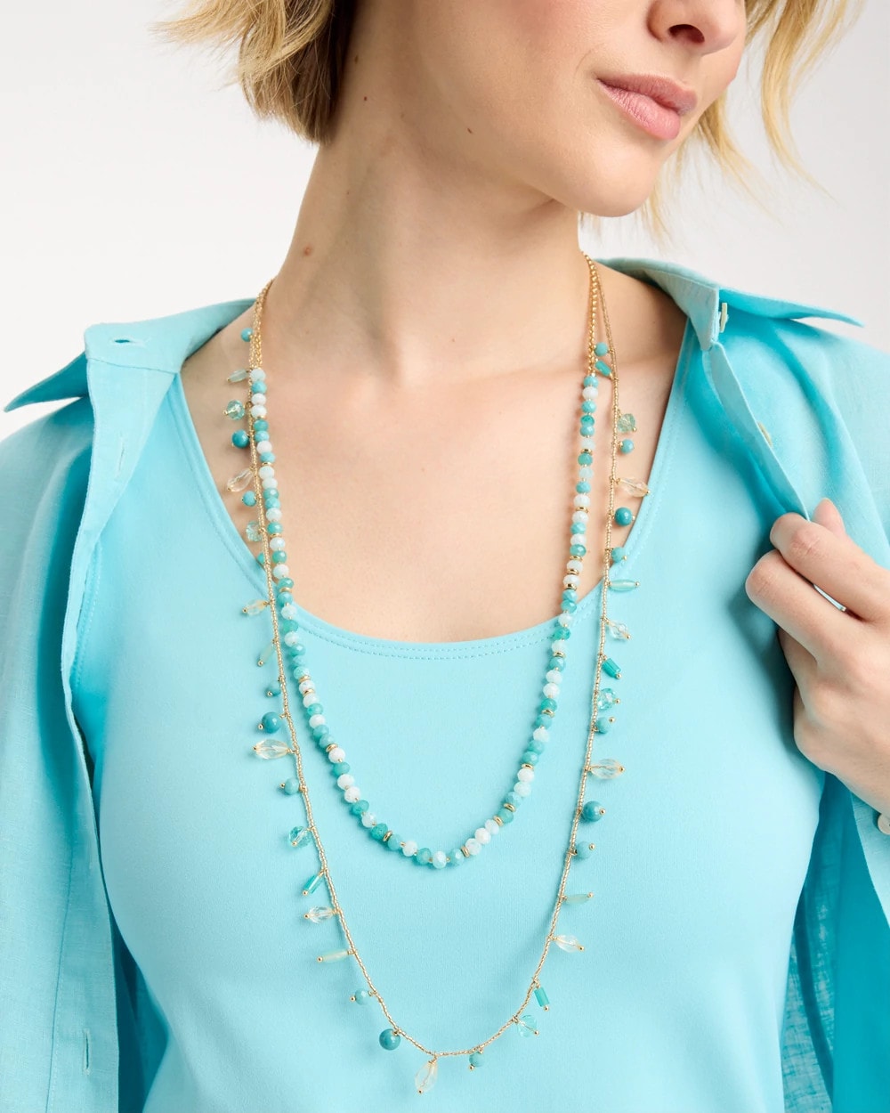 Multi-Strand Aqua Layering Necklace Aqua - Chico's