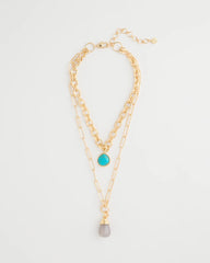 Double-Strand Blue Pendant Necklace Aqua - Chico's