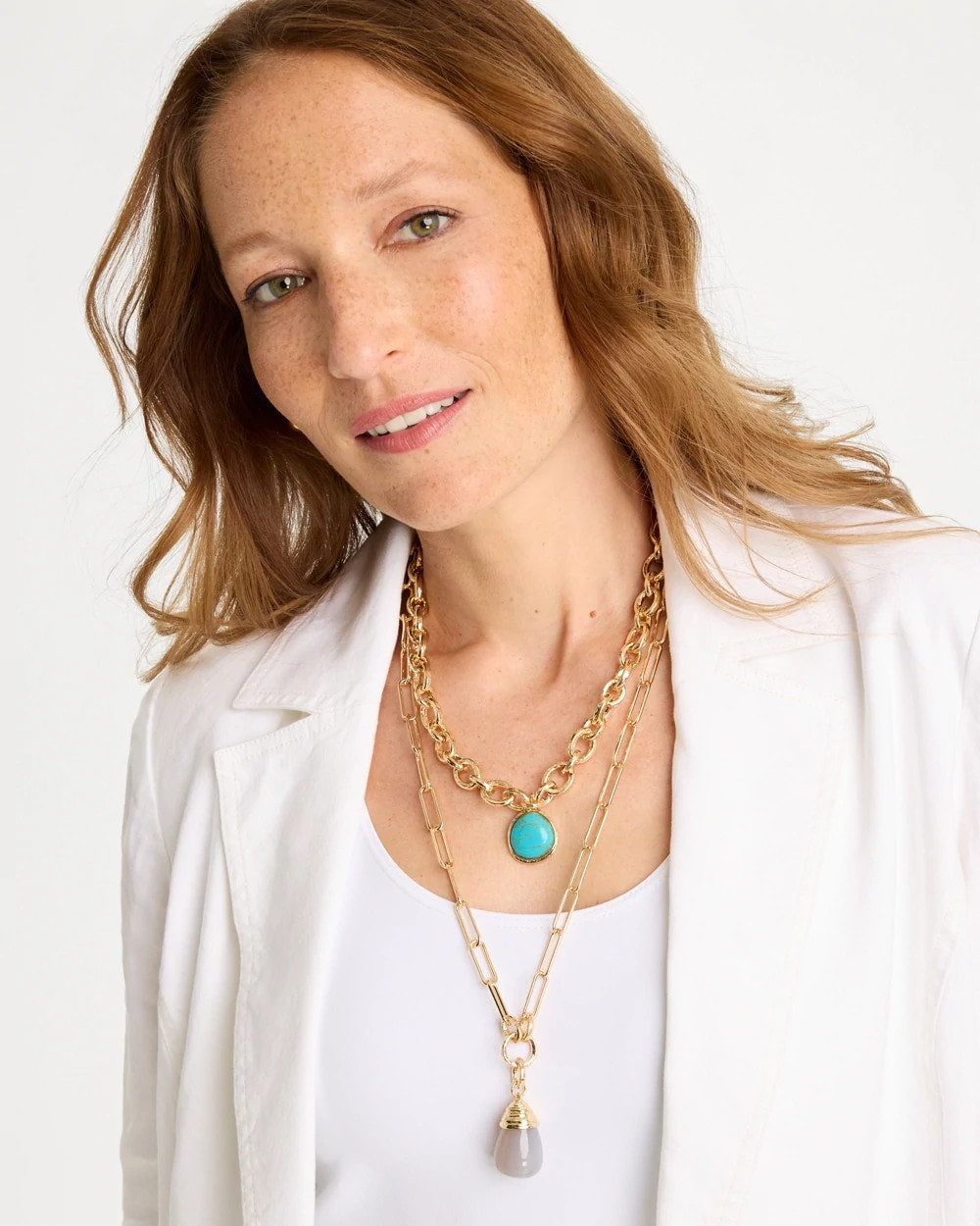 Double-Strand Blue Pendant Necklace Aqua - Chico's