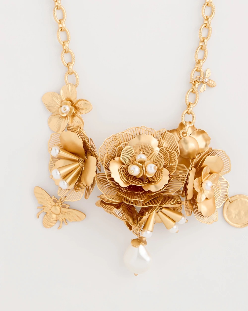Chico’s Originals Filigree Flower Bib Necklace Gold - Chico's