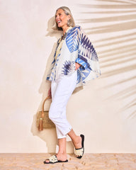 Palm Frond Short Poncho Passport Blue - Chico's