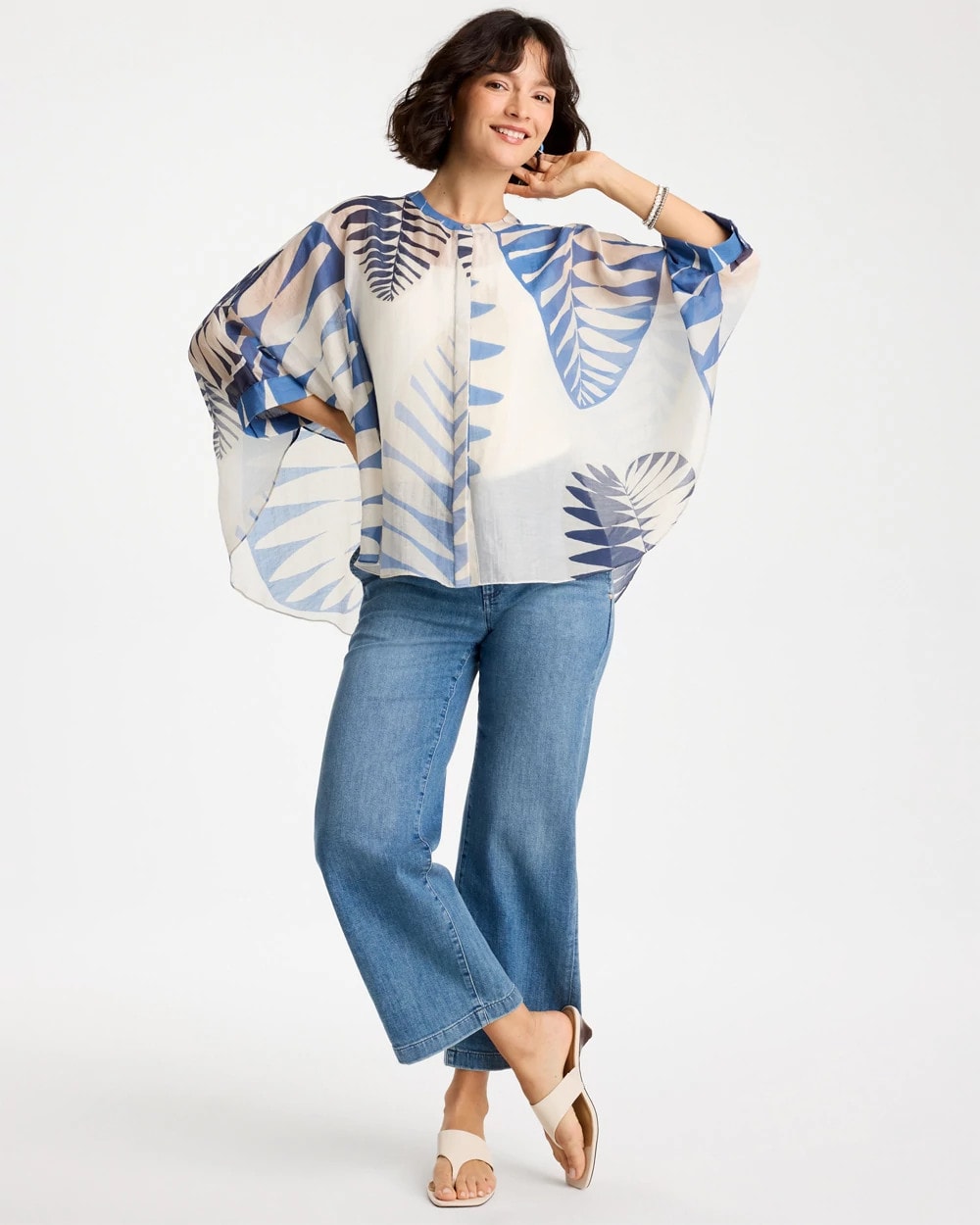 Palm Frond Short Poncho Passport Blue - Chico's