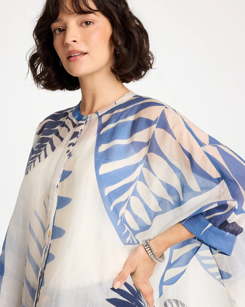 Palm Frond Short Poncho Passport Blue - Chico's