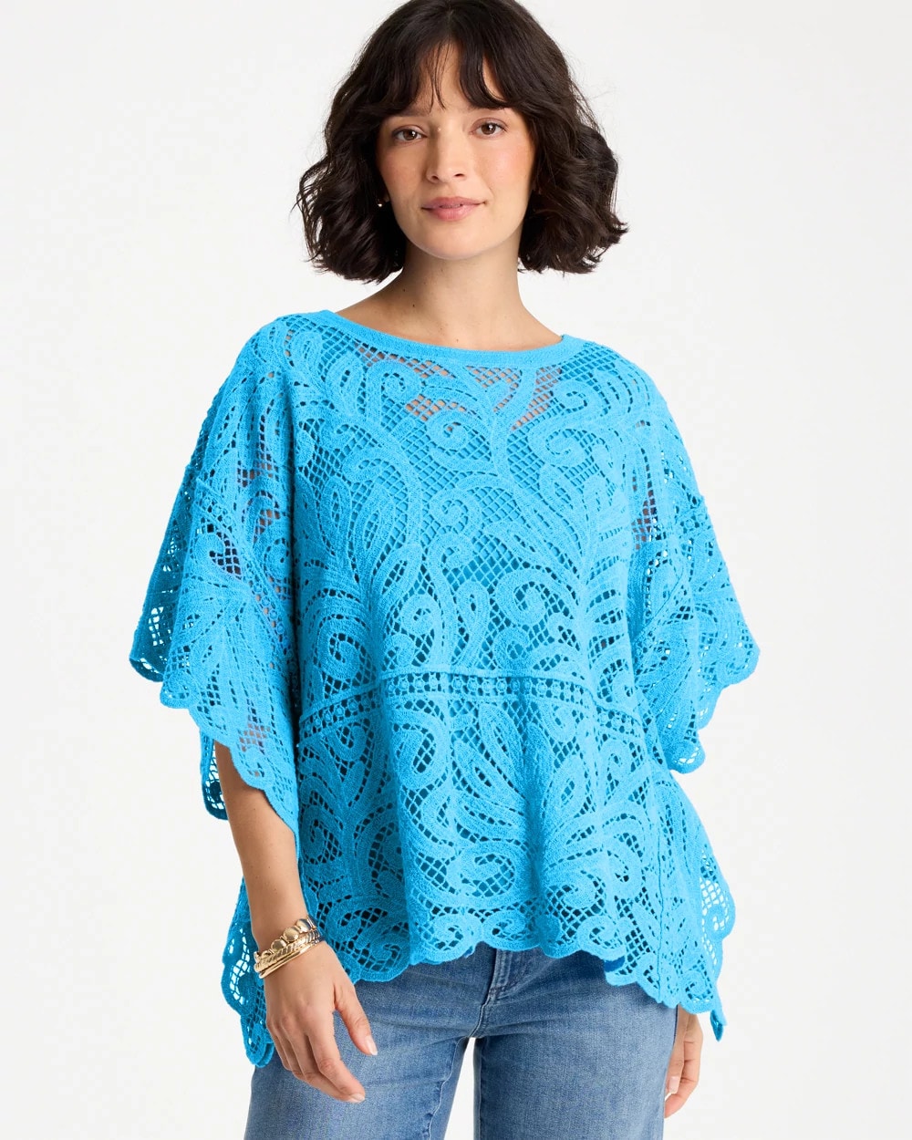 Cotton Crochet Lace Poncho Blue Tide - Chico's