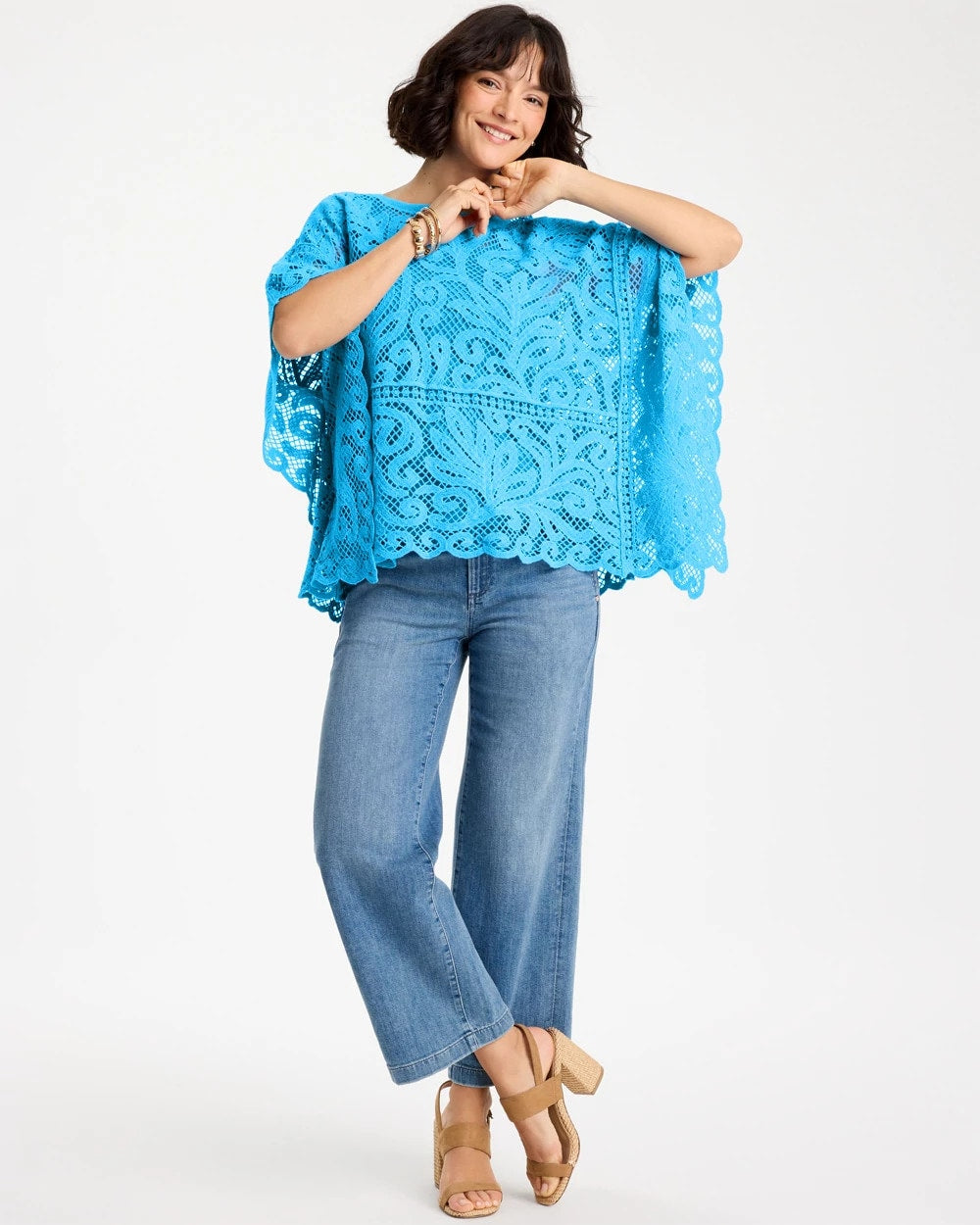 Cotton Crochet Lace Poncho Blue Tide - Chico's