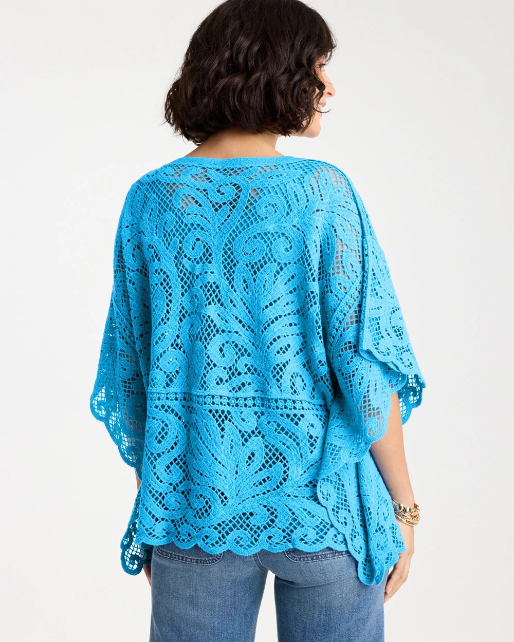 Cotton Crochet Lace Poncho Blue Tide - Chico's