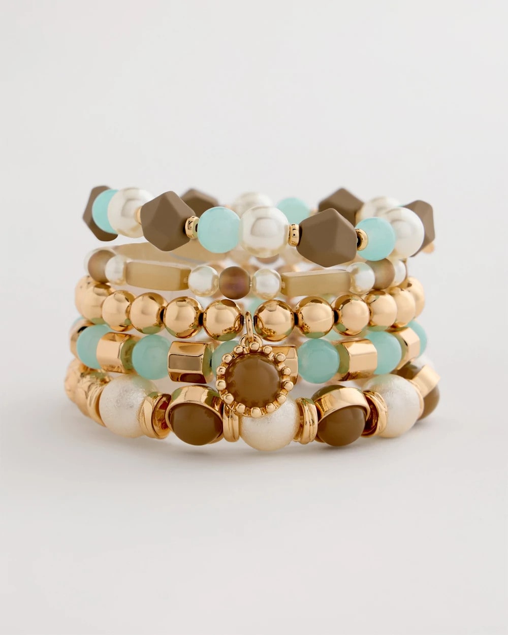 Aqua Stretch Set of Five Beaded Bracelets Aqua - Chico's