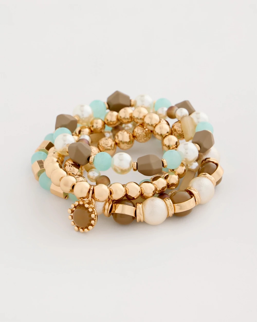 Aqua Stretch Set of Five Beaded Bracelets Aqua - Chico's