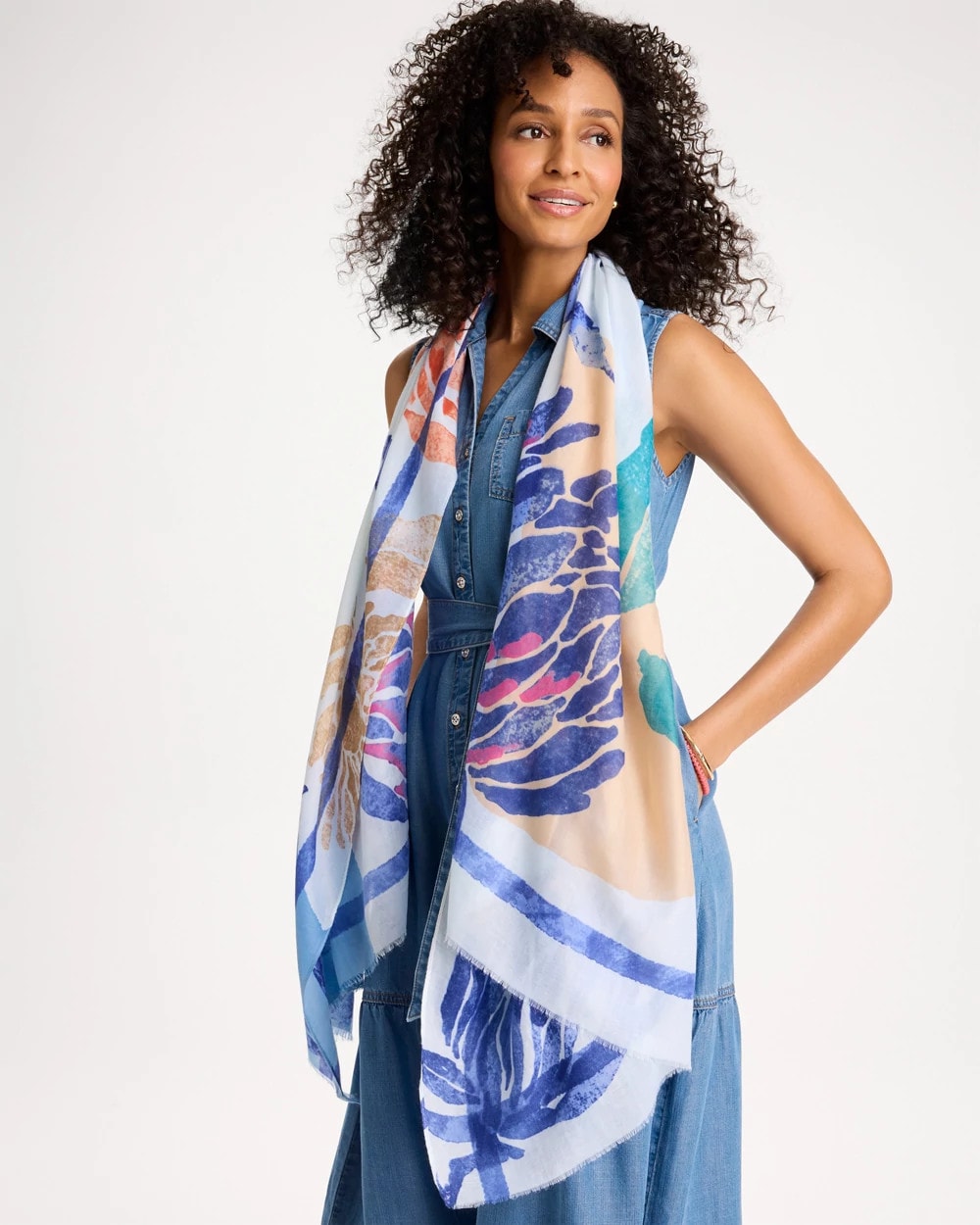 Coral Motif Oblong Scarf Blue - Chico's