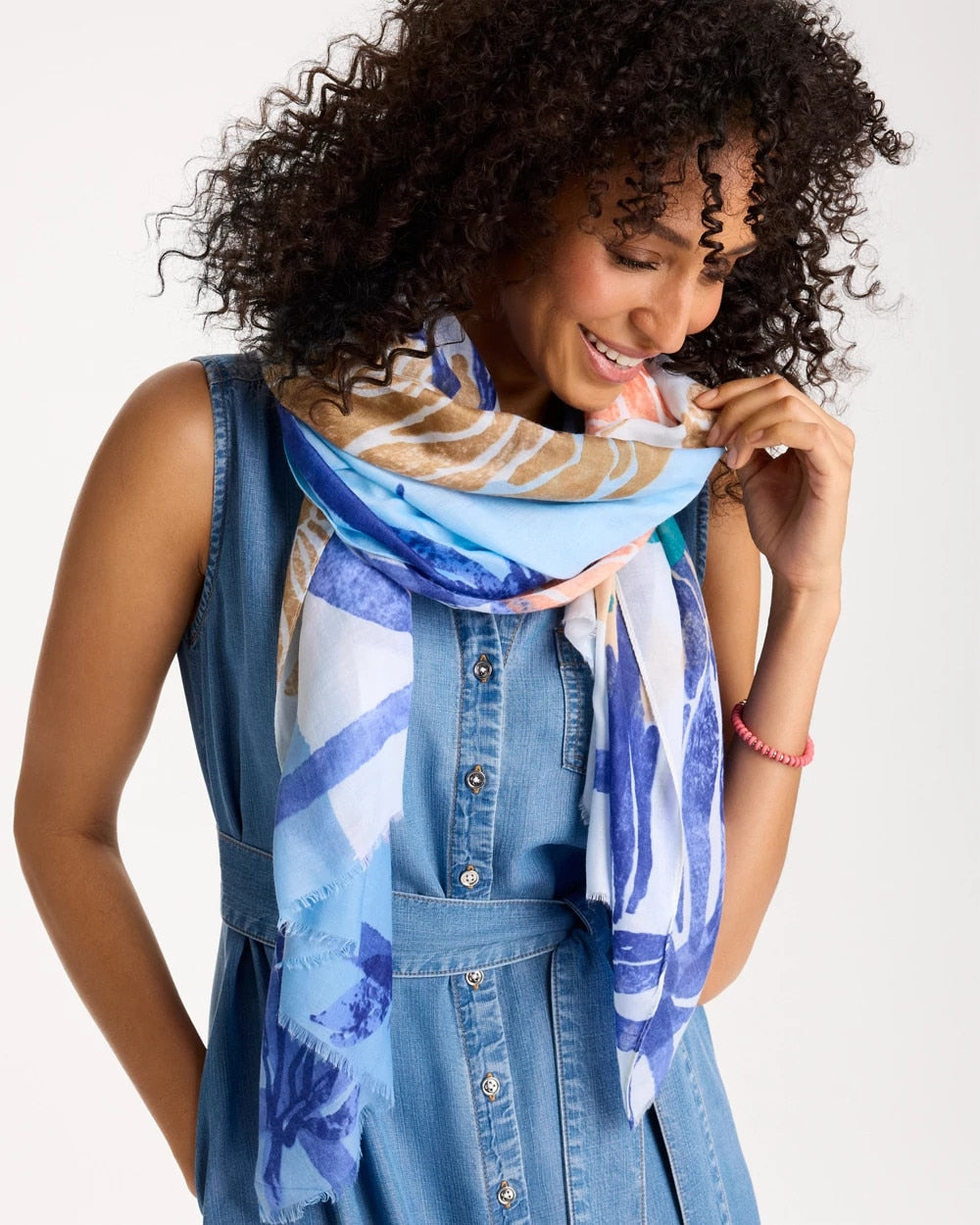 Coral Motif Oblong Scarf Blue - Chico's