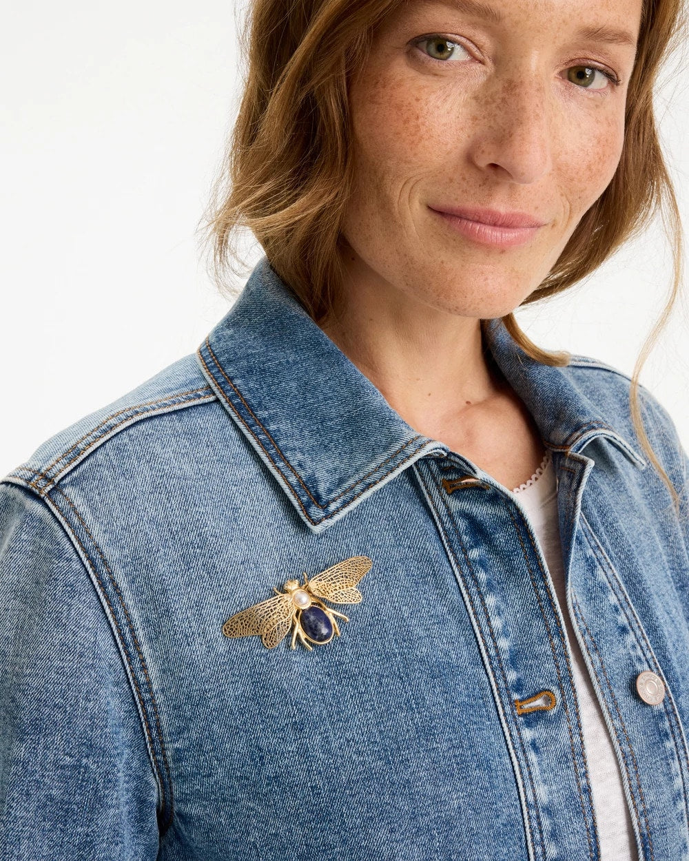 Sodalite Stone Pearl Bee Brooch Blue - Chico's