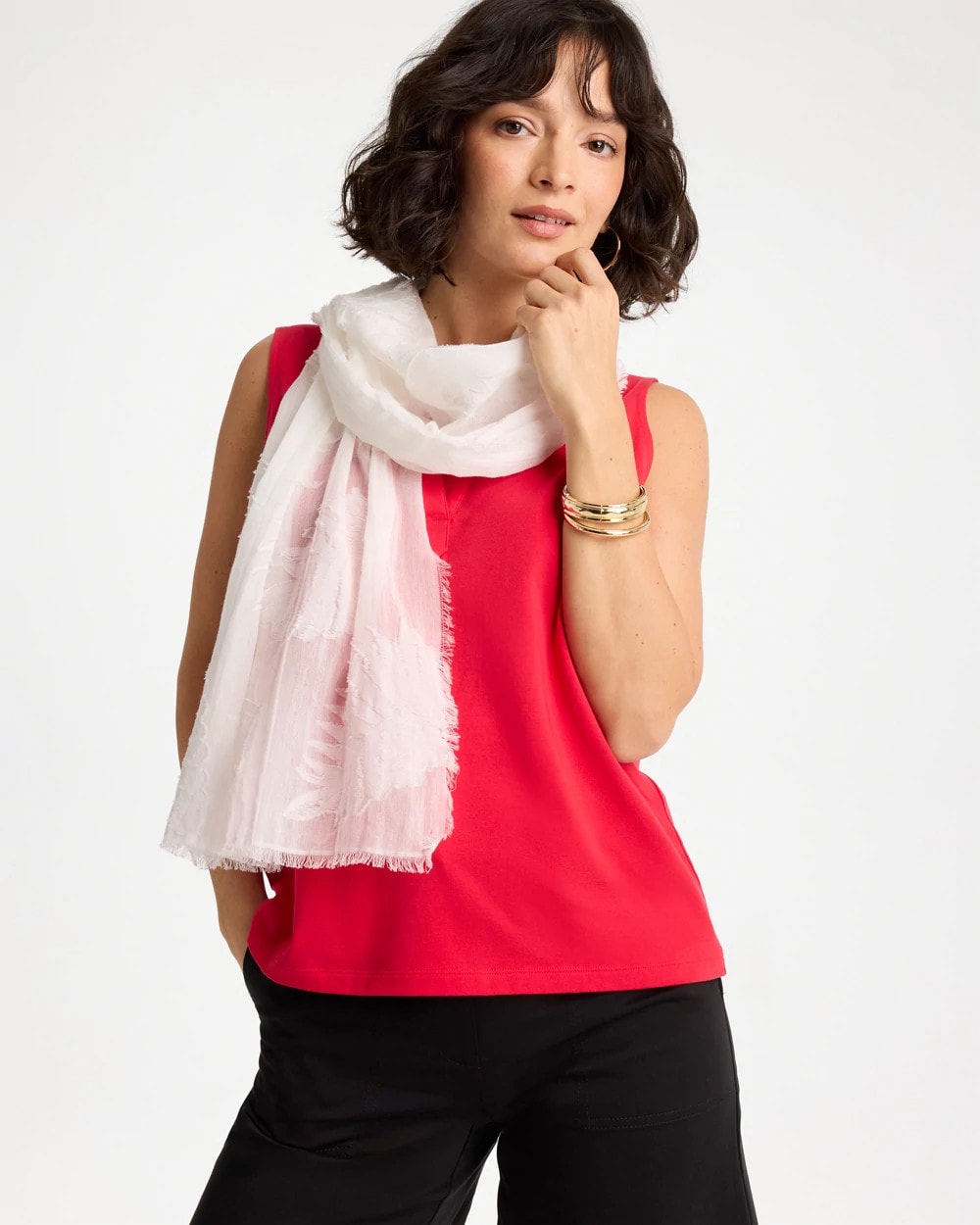 Textured Palms Oblong Scarf White - Chico's