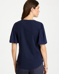 Rib Knit Woven Flutter Sleeve Tee Passport Blue - Chico's