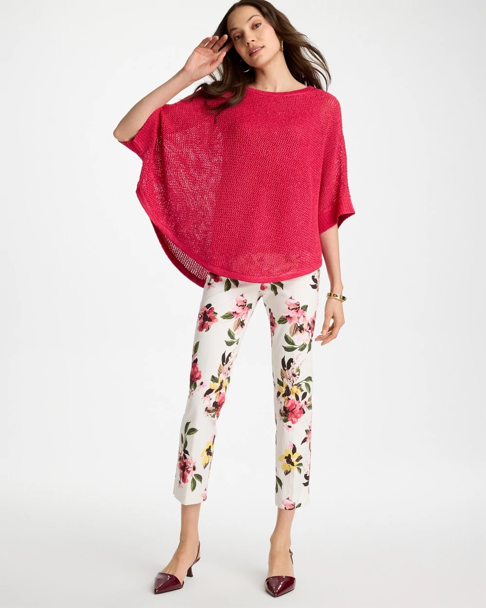 Sequin Boatneck Rounded Hem Poncho Hot Honeysuckle - Chico's