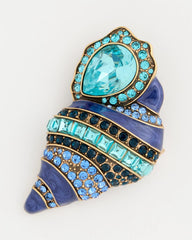 Faux Blue Halo Diamond Conch Shell Brooch Blue - Chico's