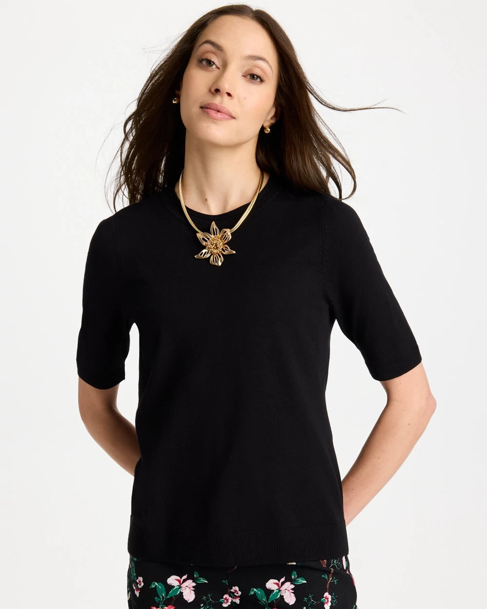 Ella Crewneck Pullover Sweater Black - Chico's