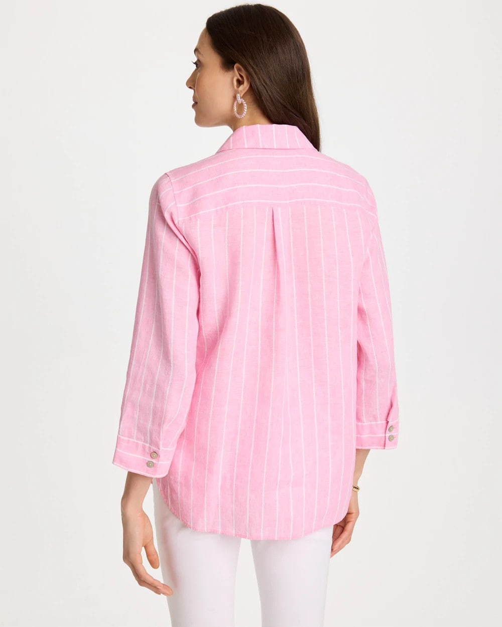 No Iron™ Linen Striped Shirt Pink Pansy - Chico's