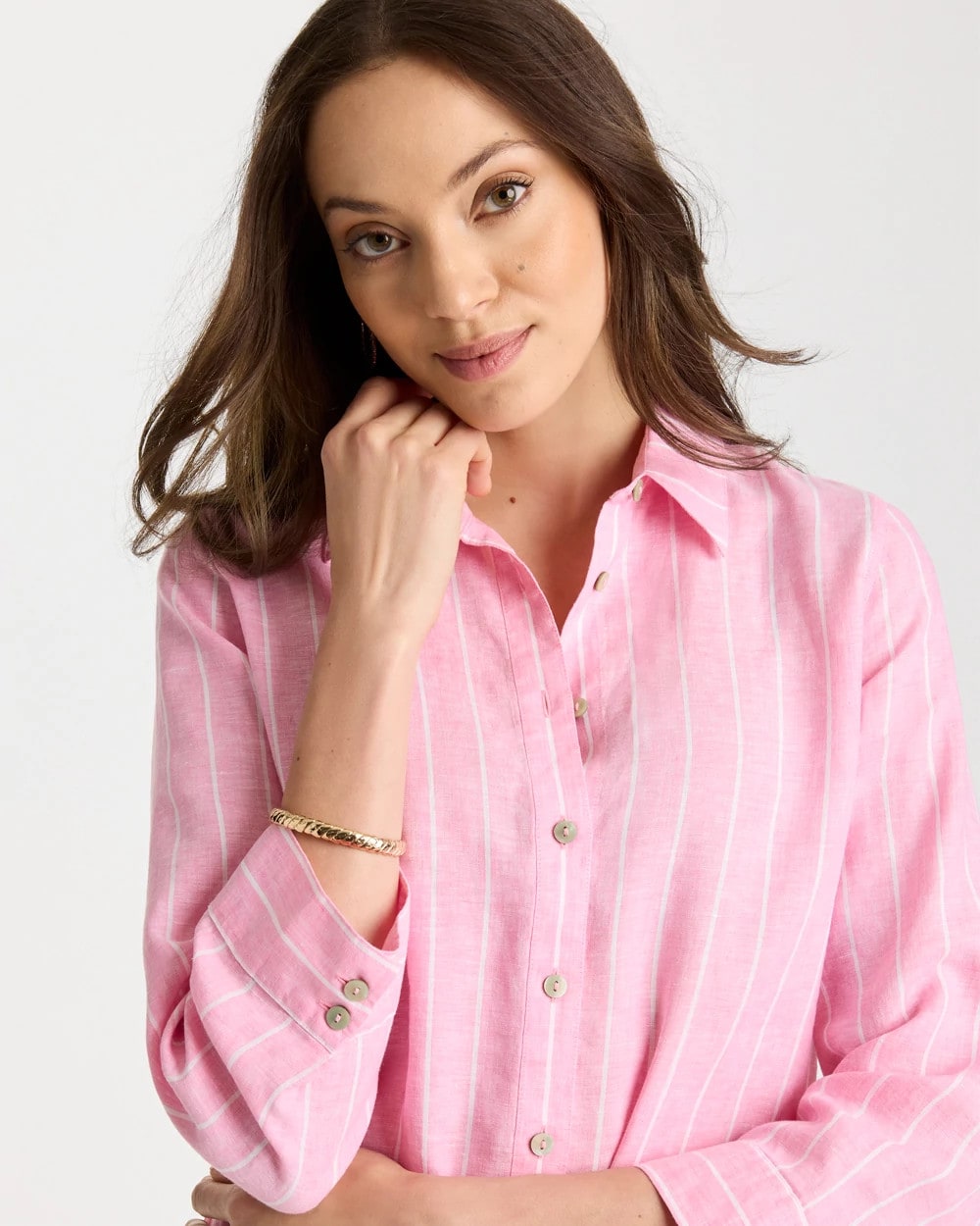 No Iron™ Linen Striped Shirt Pink Pansy - Chico's