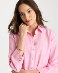 No Iron™ Linen Striped Shirt Pink Pansy - Chico's