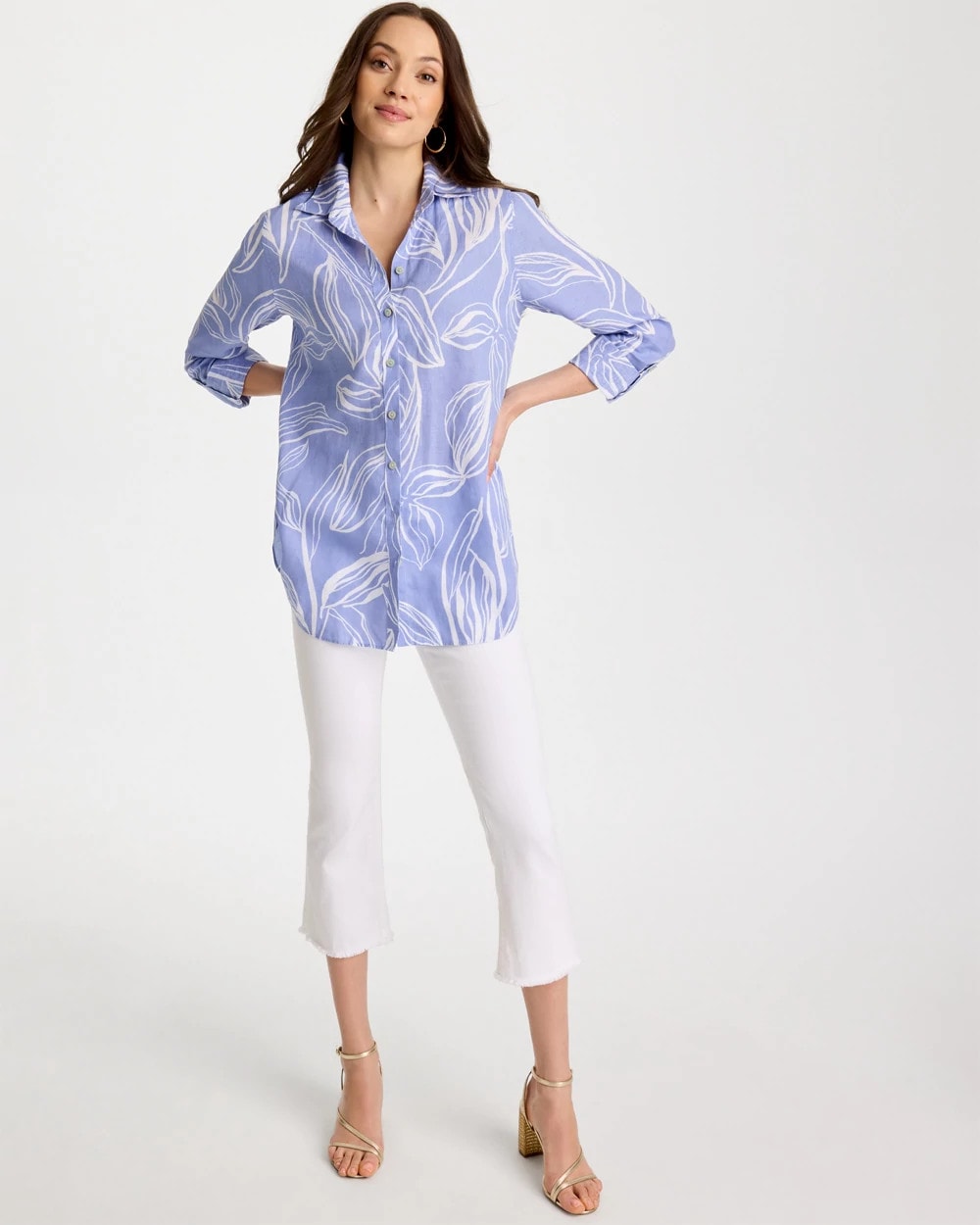 No Iron™ Printed Linen Tunic Blue Orchid - Chico's