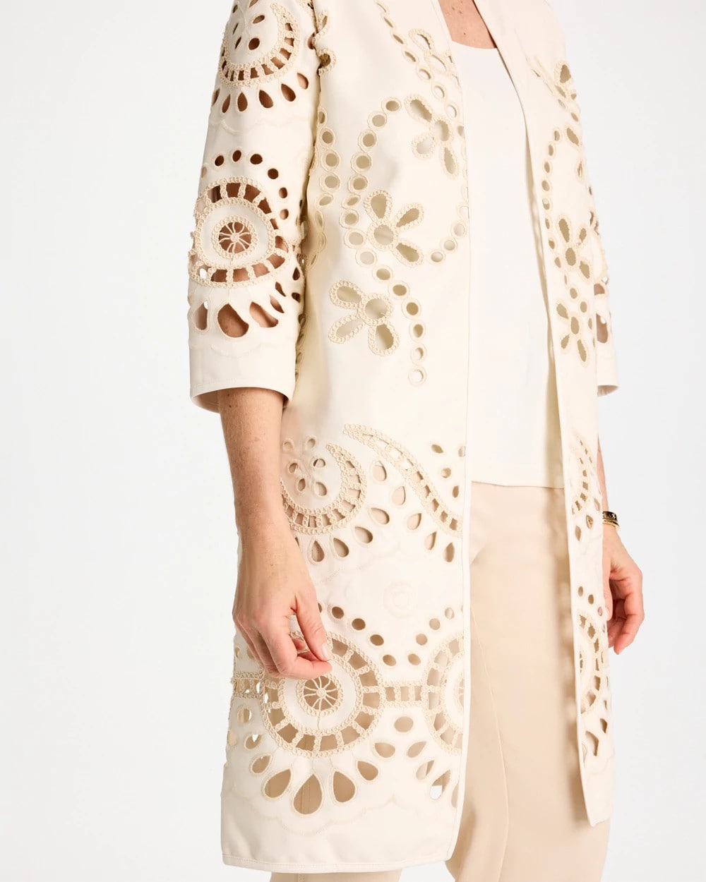 Long Faux Leather Kimono Ecru - Chico's
