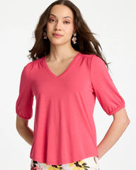 Shirred Elbow Sleeve Tee Hot Honeysuckle - Chico's