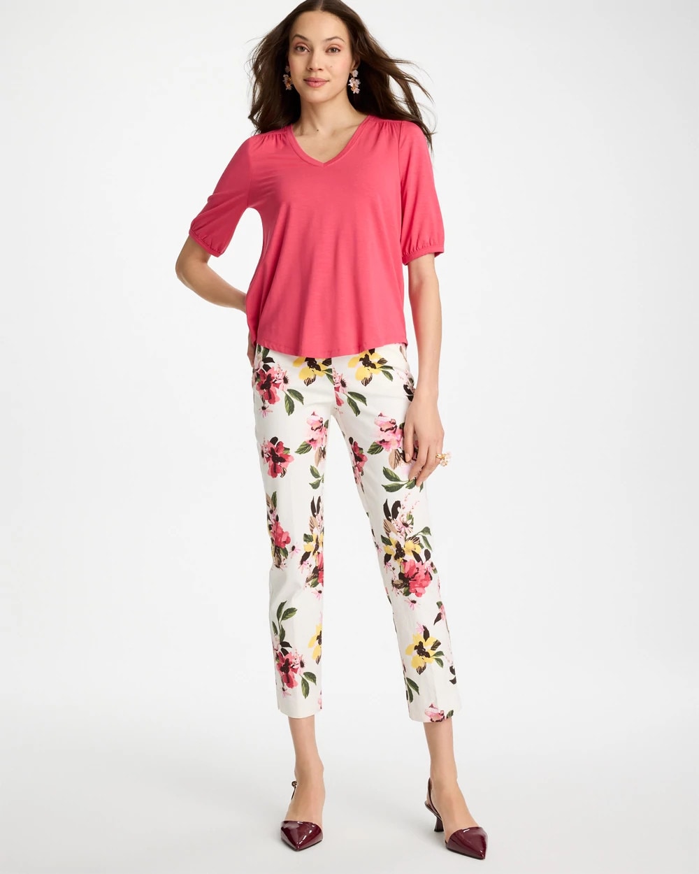 Shirred Elbow Sleeve Tee Hot Honeysuckle - Chico's
