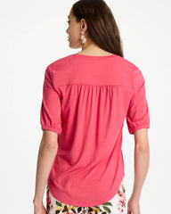 Shirred Elbow Sleeve Tee Hot Honeysuckle - Chico's