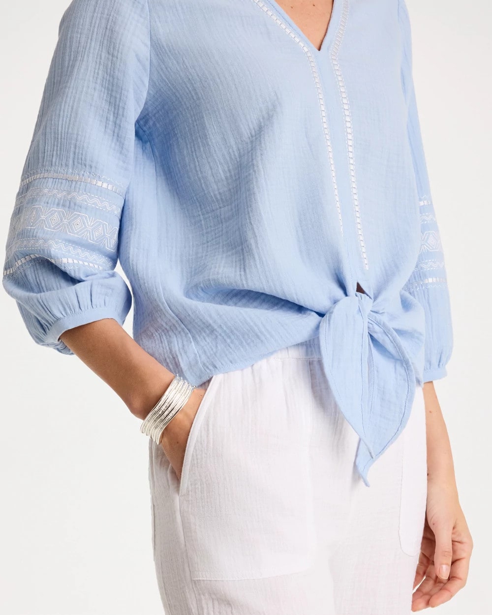 Cotton Gauze Tie-Front Blouse Blue Haven - Chico's