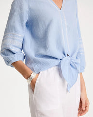 Cotton Gauze Tie-Front Blouse Blue Haven - Chico's
