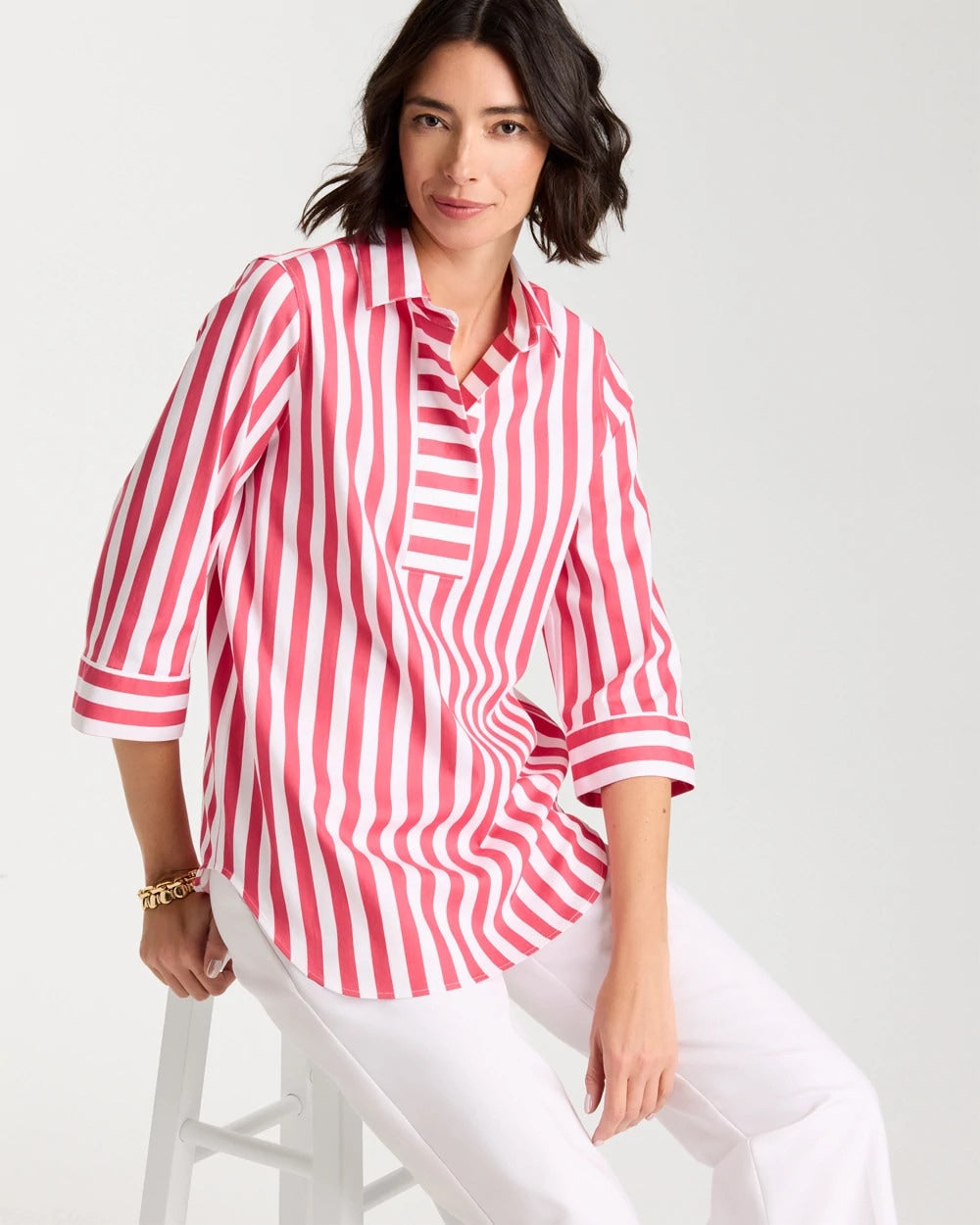 No Iron™ Striped Stretch Tunic Hot Honeysuckle - Chico's