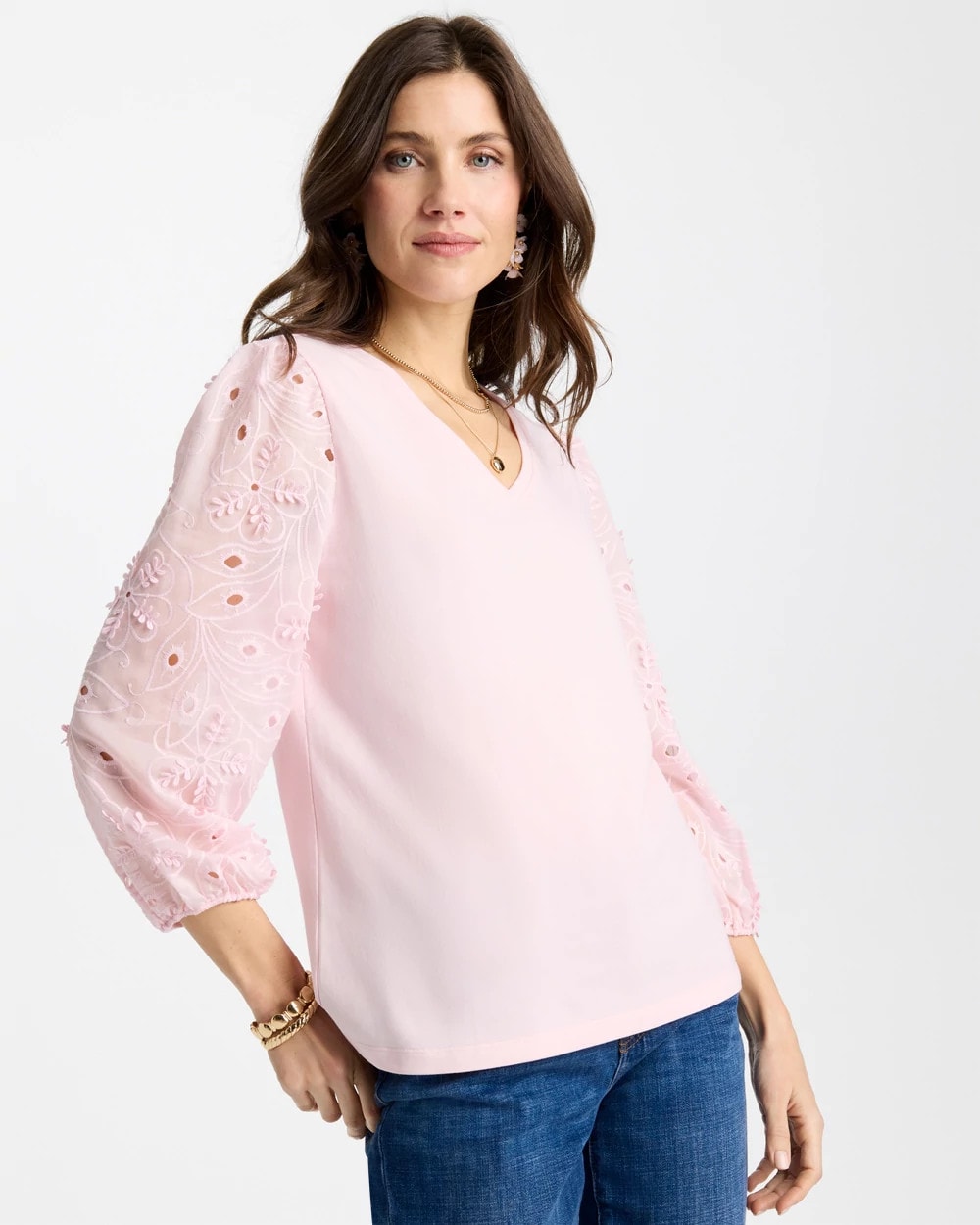 Floral Eyelet Sleeve Tee Sweet Blossom - Chico's