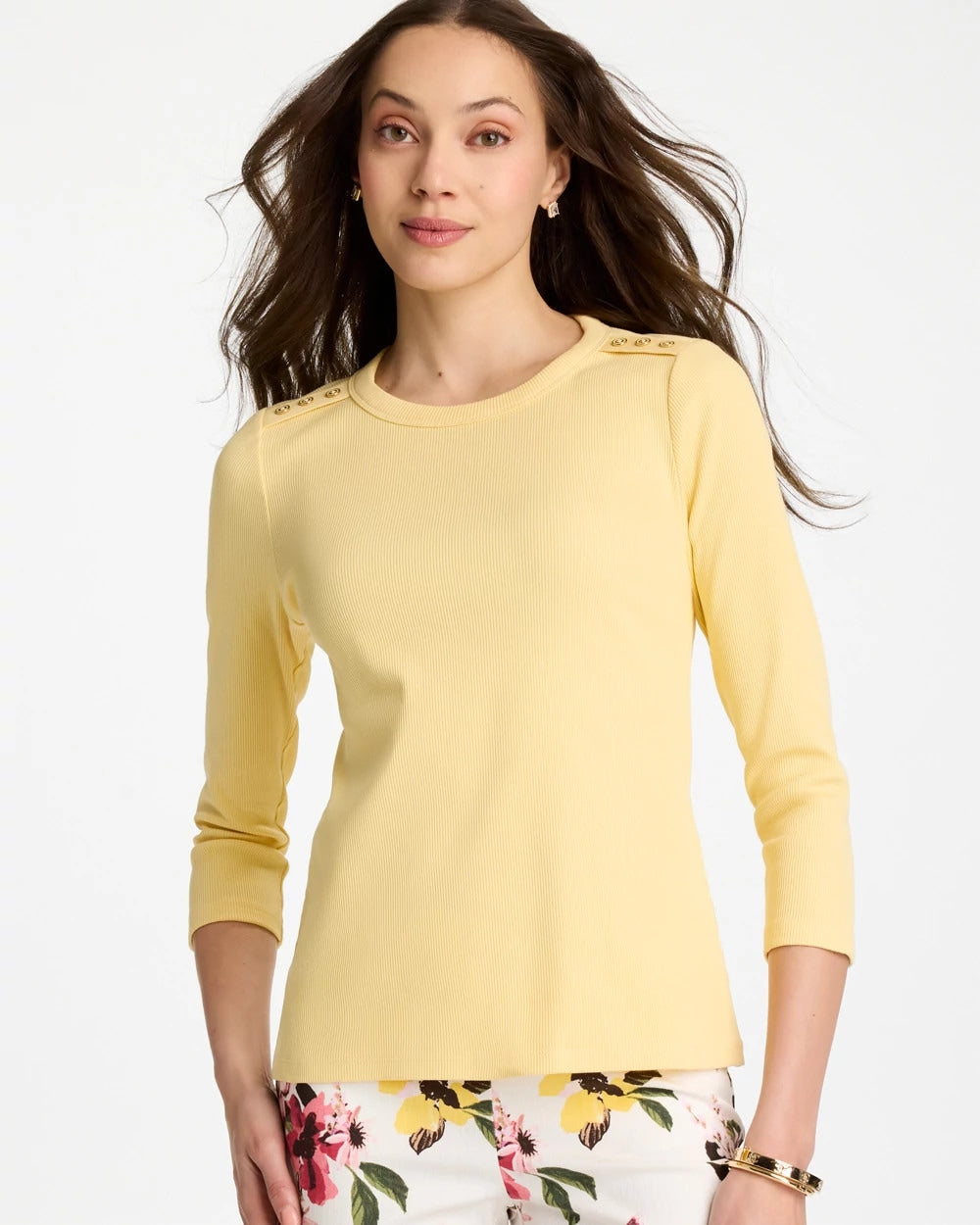 Ribbed Button Crewneck Tee Golden Haze - Chico's
