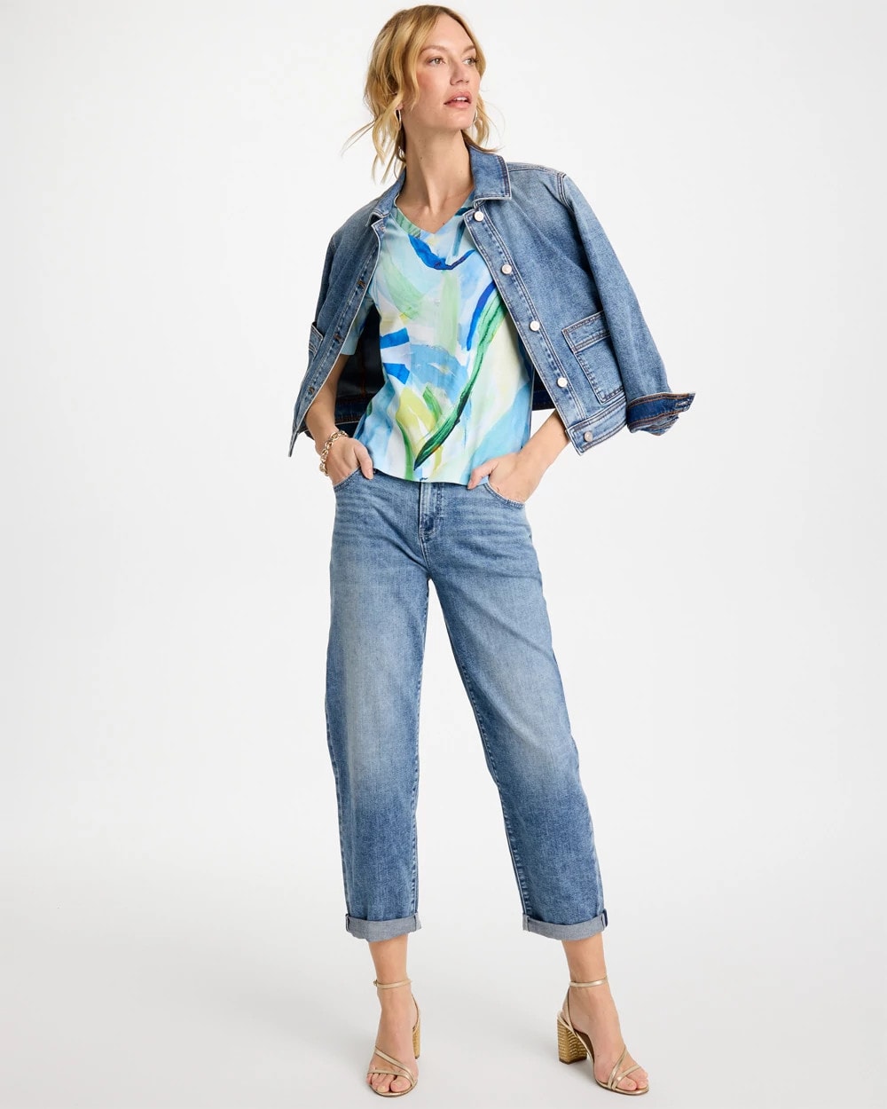 Printed Pima V-Neck Tee Amparo Blue - Chico's
